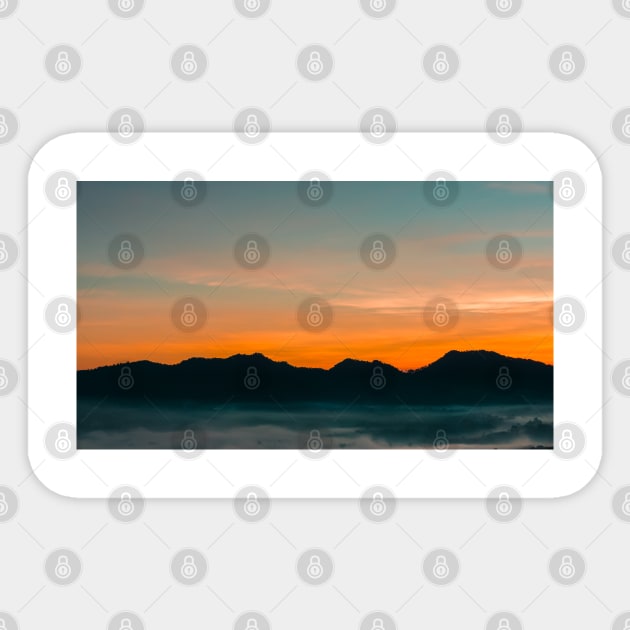 Sunrise behind the Hills Sticker by 13Lines Art